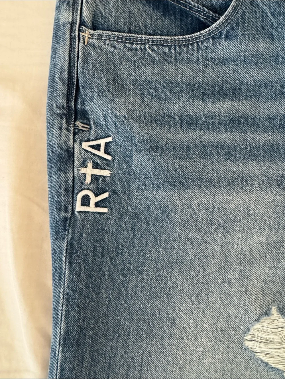 RtA Jonas Distressed Straight-Leg Jeans in Medium Blue